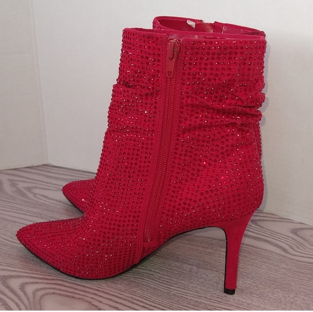 Nine West red Dazzle heels rhinestones ankle boots size 7.5 - Picture 8 of 9